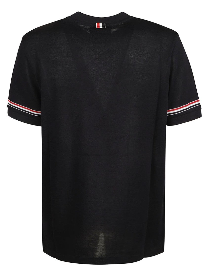 Thom Browne Short-Sleeve Blue T-Shirt With Signature Stripe Accents