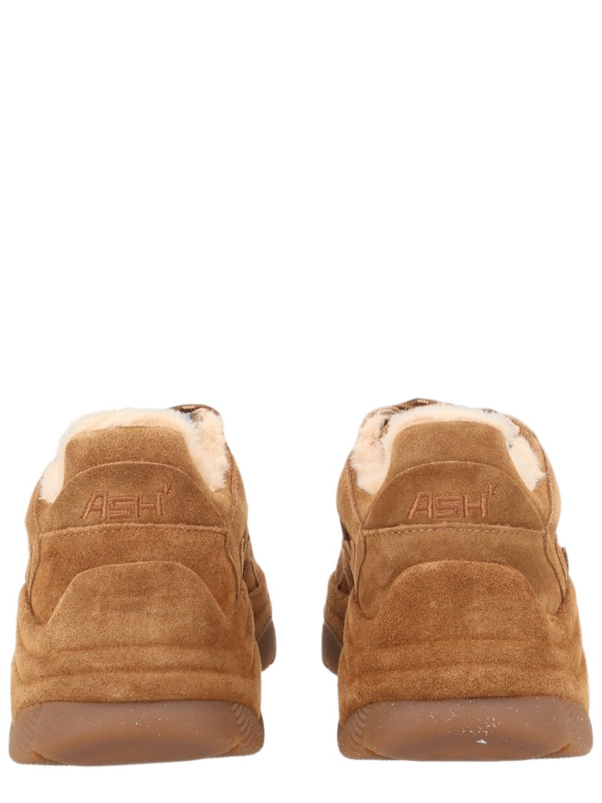 Ash Brown Chunky Fur-Lined Suede Sneakers