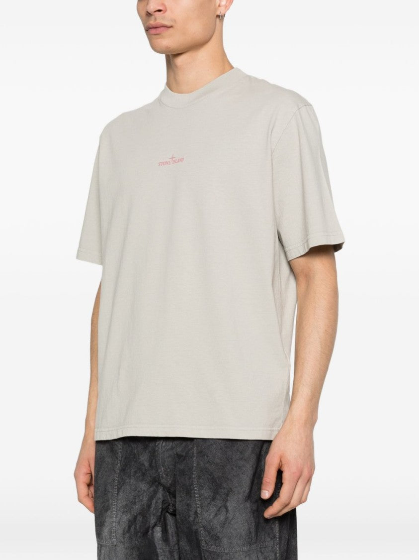 Stone Island Ribbed Crewneck T-Shirt With Contrasting Logo