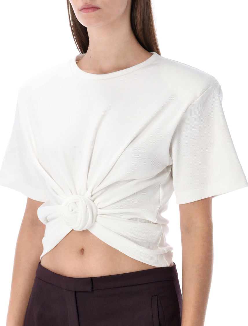 Magda Butrym Ribbed Short-Sleeved Top With Front Knot And Draped Effect