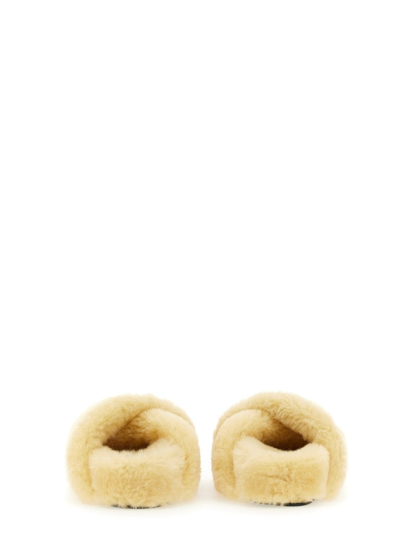 Jil Sander Plush Shearling Cross-Over Sandal With Leather-Covered Sole