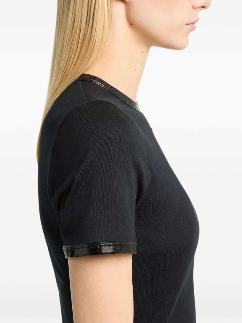 Courrèges Black Fitted Glossy Trim T-Shirt