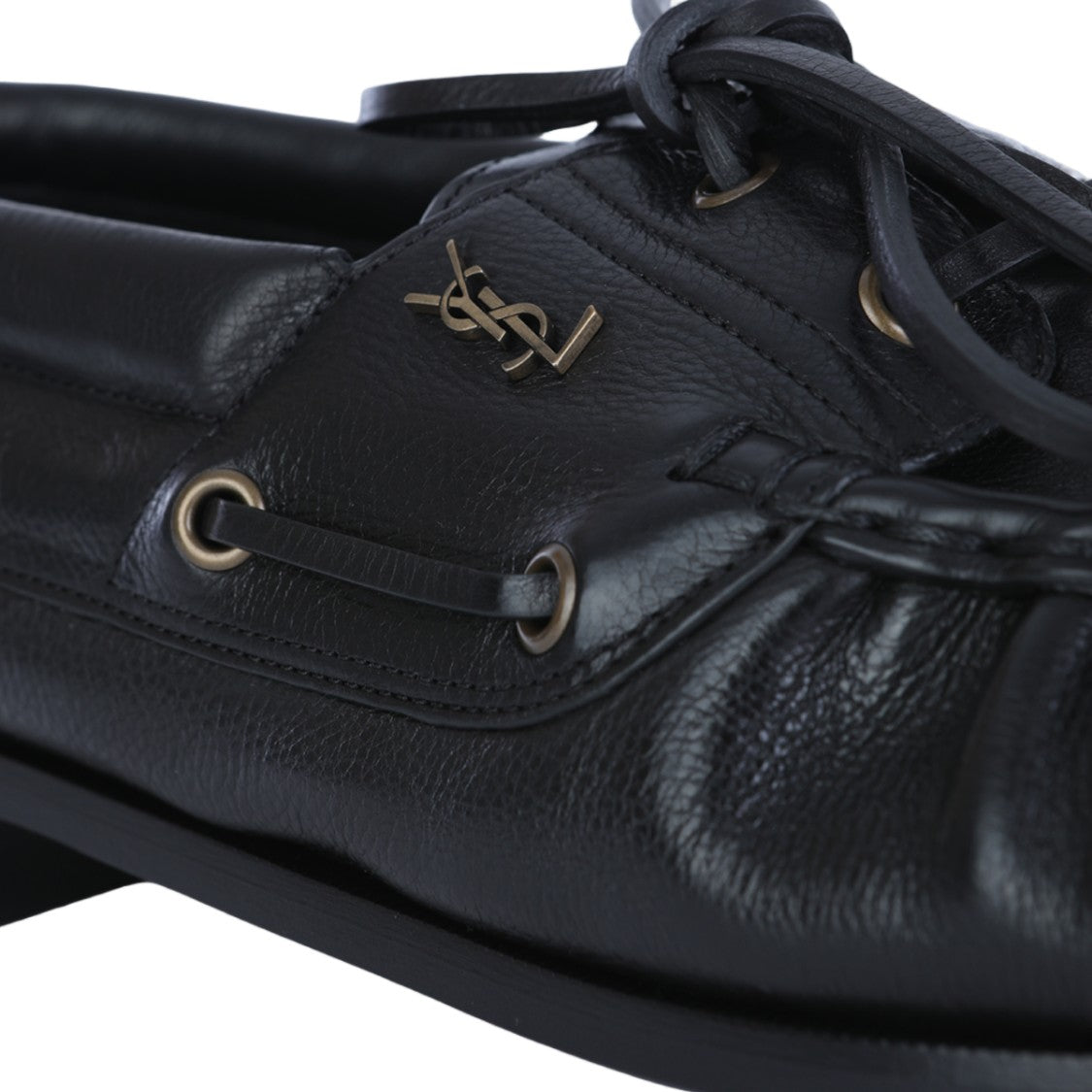 Saint Laurent Black Gathered Leather Metallic Accent Loafers
