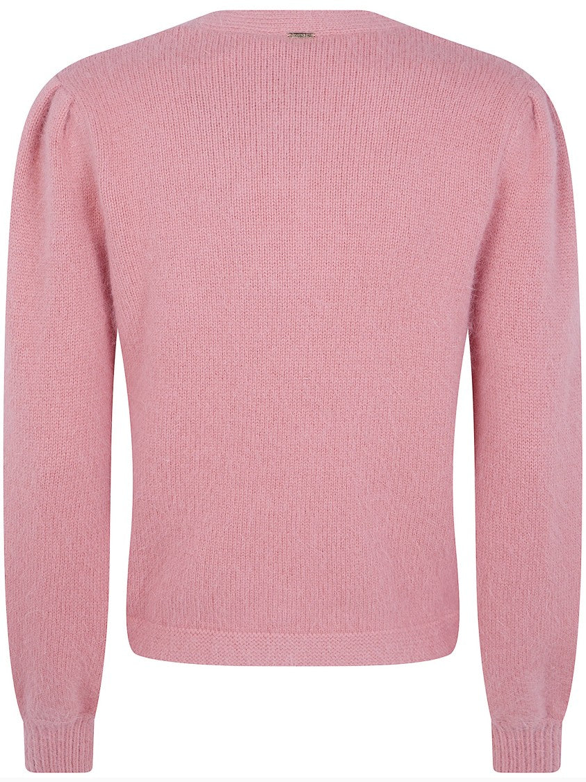 Twin-Set Cropped Cardigan With Fuzzy Knit And Feather Detail