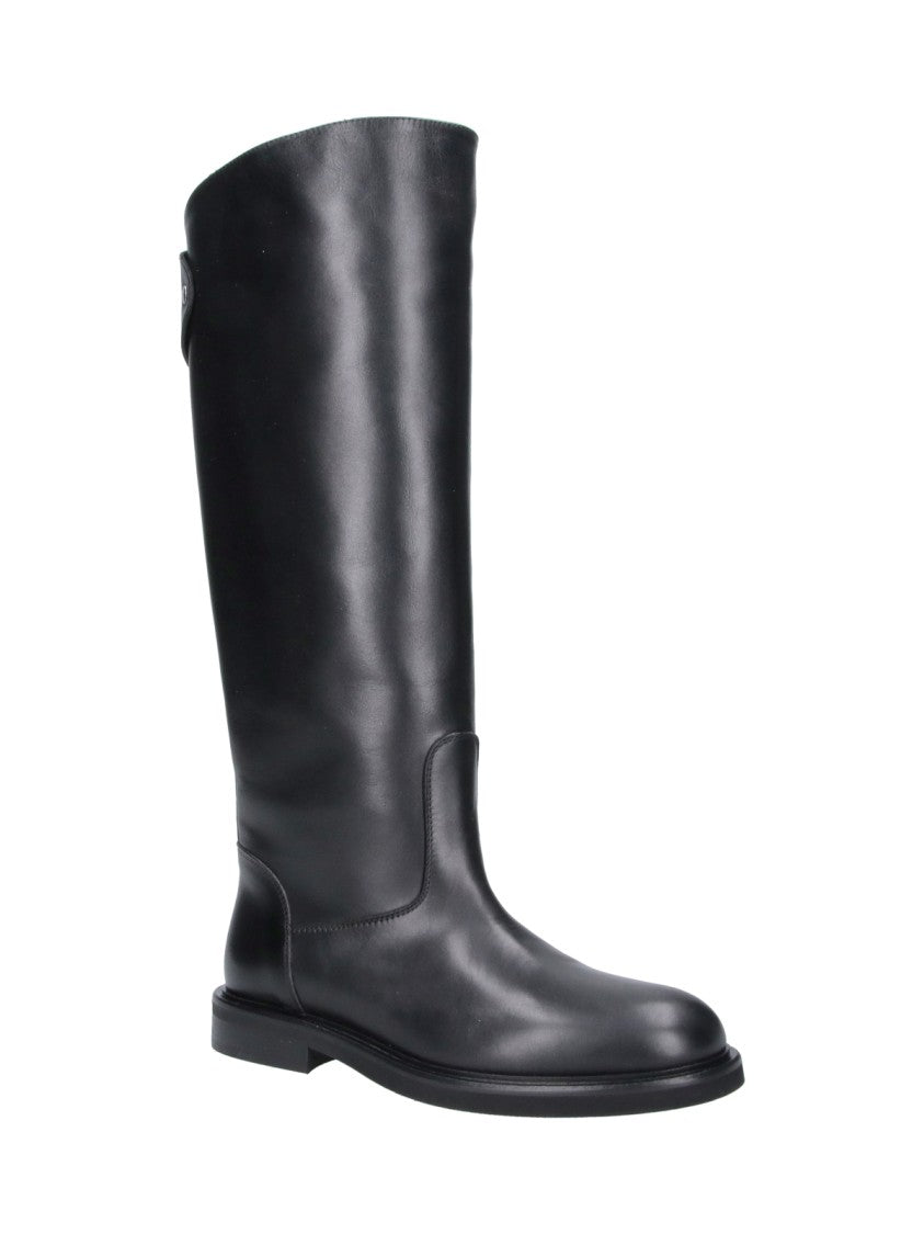 Poeve Black Eva Rounded-Toe Leather Boots