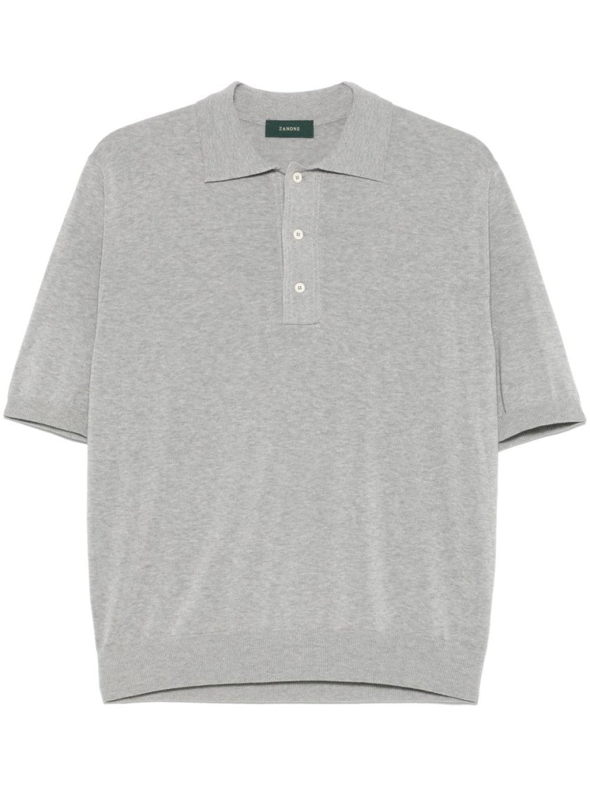 Zanone Classic Grey Cotton T-Shirt With Buttoned Placket