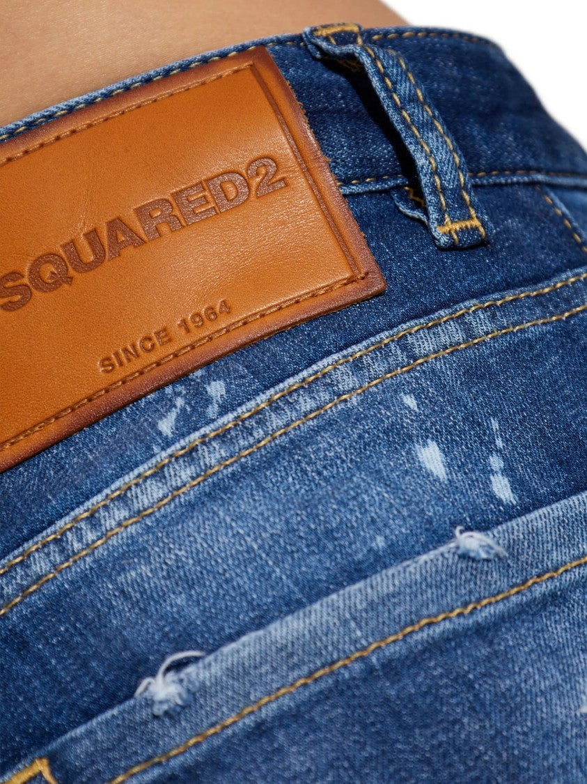 Dsquared2 Boston Mid-Rise Blue Splatter Denim Jeans