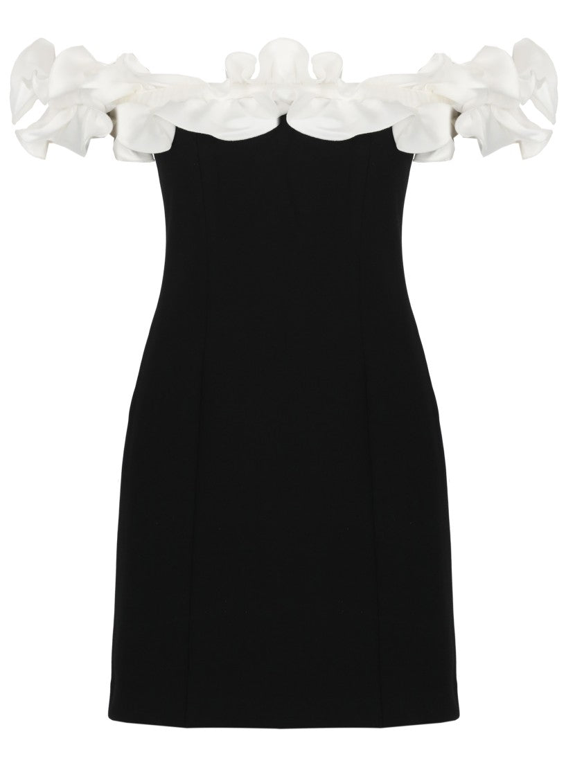 Rotate Mini Dress With Voluminous White Ruffle And Rear Zip Closure