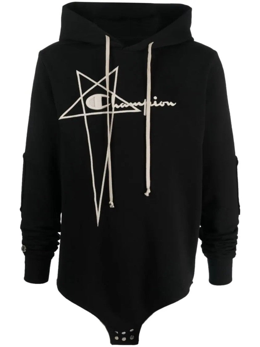 Rick Owens X Champion Elongated Black Hooded Body With Prominent Logo