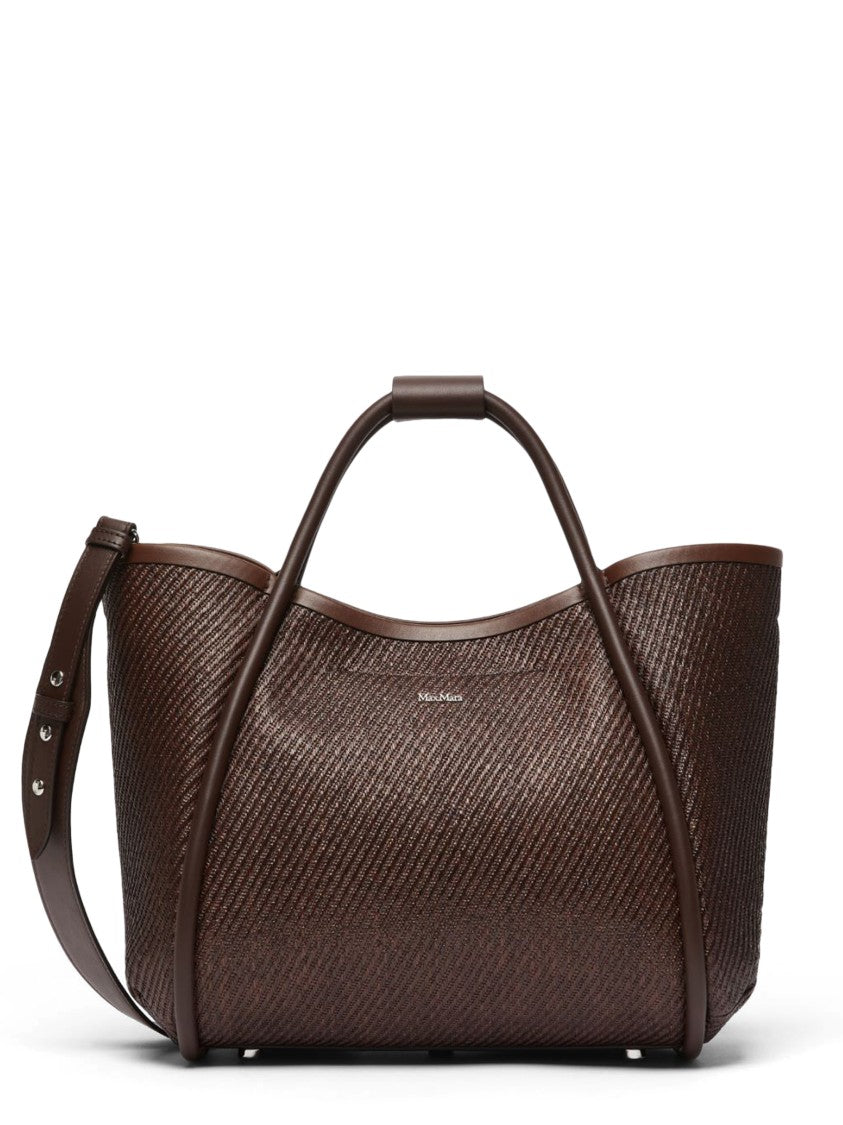 Max Mara Woven Texture Handbag With Smooth Leather Handles