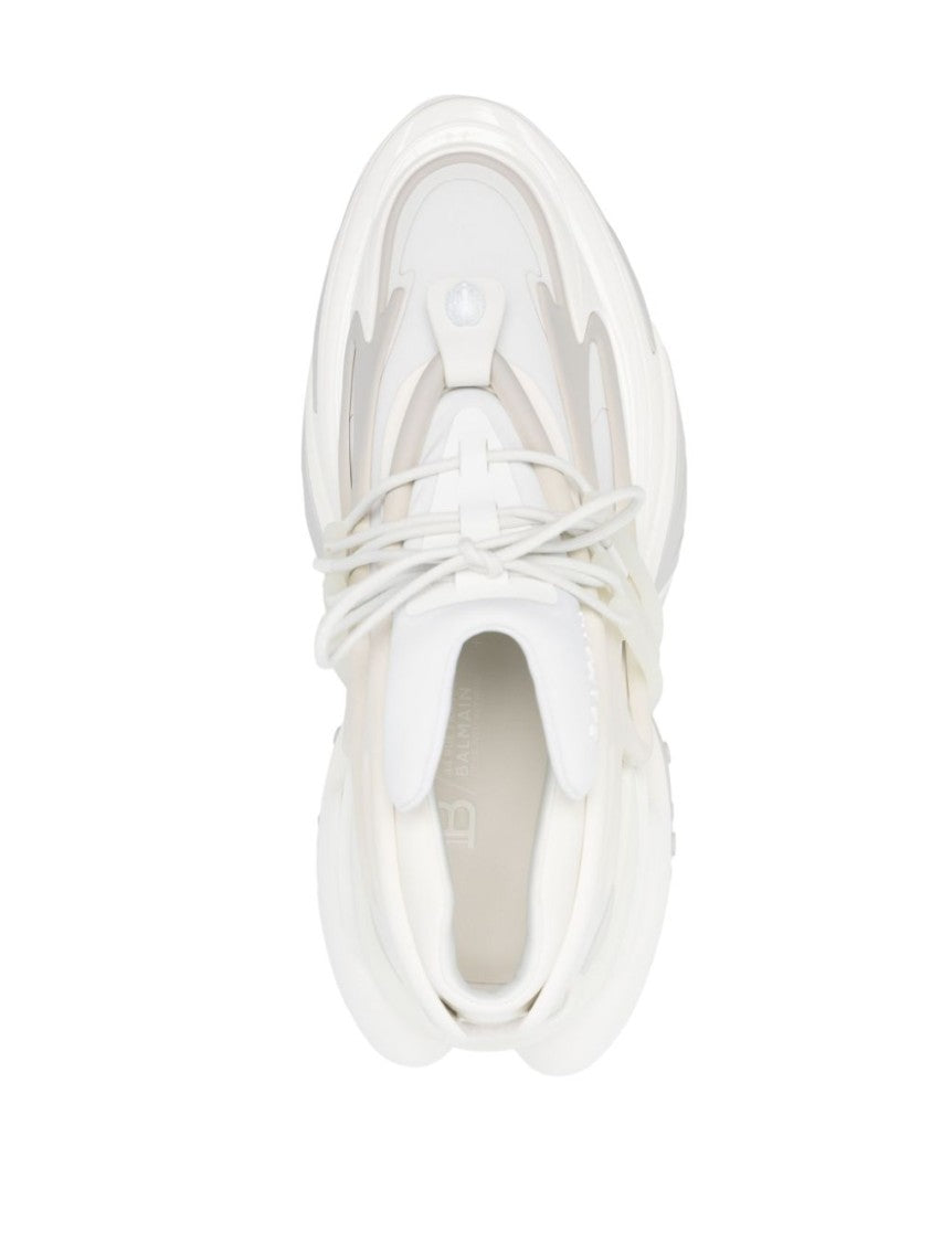Balmain Futuristic Panelled White Sneakers With Sole