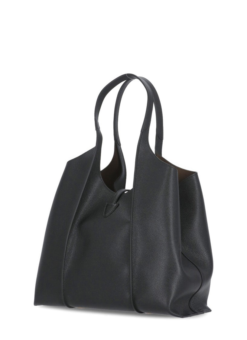 Tod's Black Pebbled Leather Shopping Tote Bag