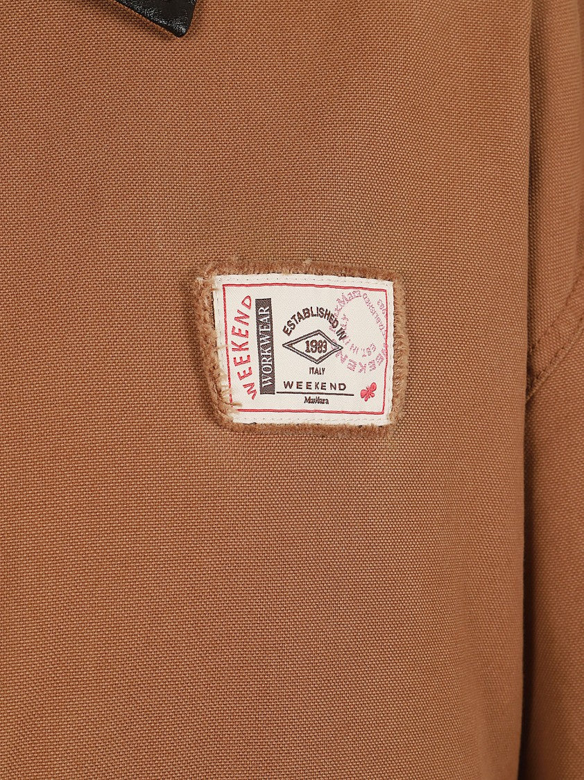Max Mara Cropped Tan Cotton Canvas Jacket With Coated Fabric Collar