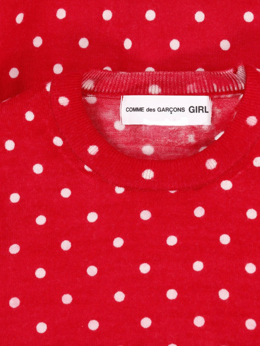 Comme Des Garçons Red Polka Dot Cropped Crewneck Sweater