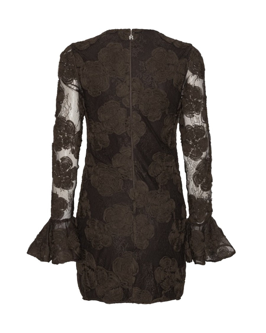 Rotate 3D Floral Lace Mini Dress With Sheer Sleeves