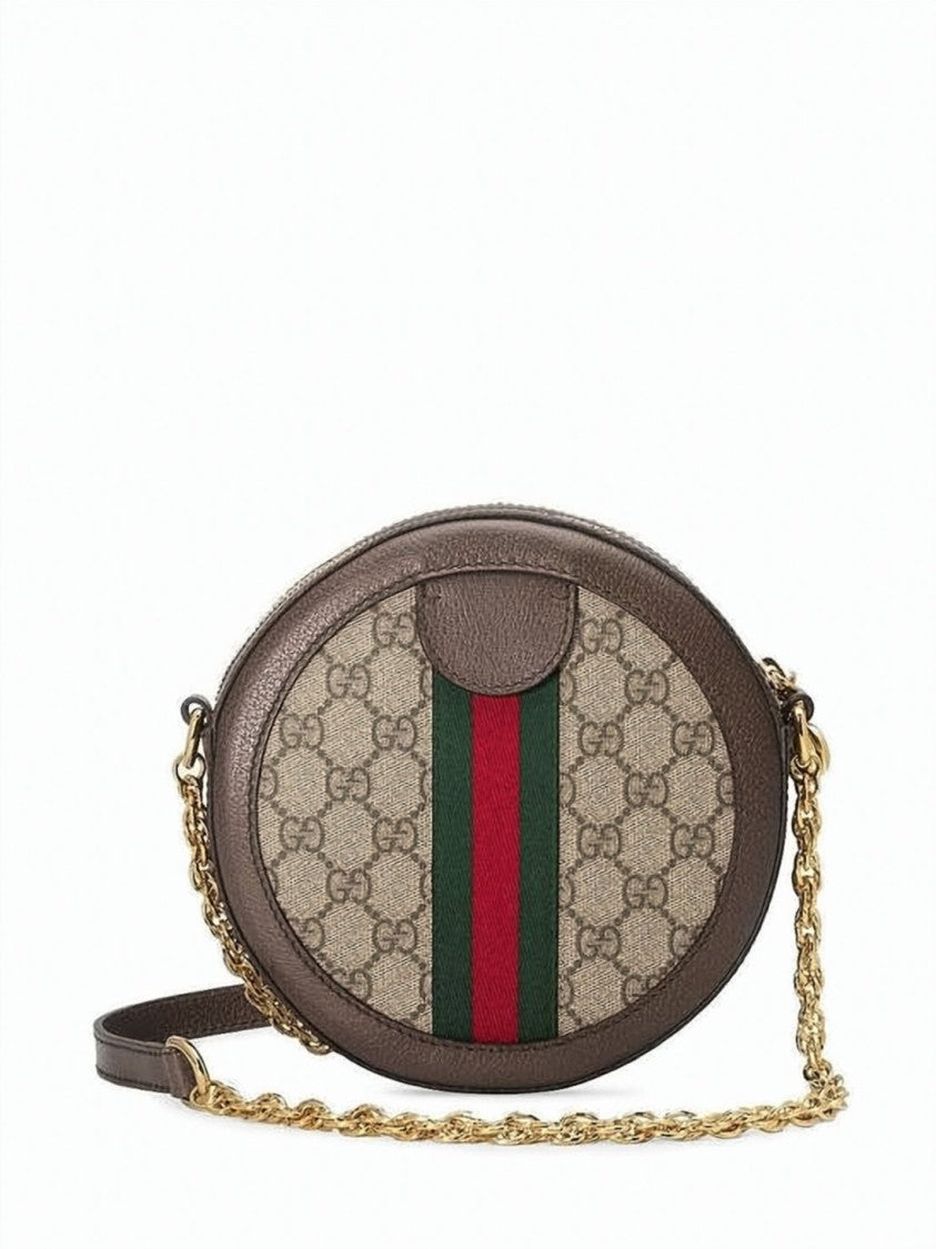 Gucci Oval Crossbody Bag With Signature Monogram And Gold-Tone Details
