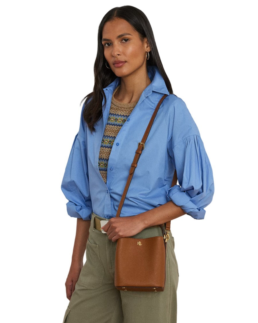 Lauren Ralph Lauren Compact Crosshatch Leather Bucket Bag