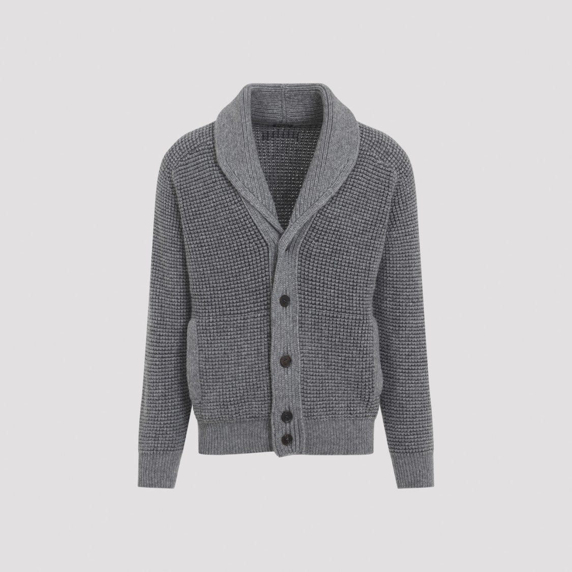 Zegna Textured Grey Cashmere Cardigan With Shawl Collar
