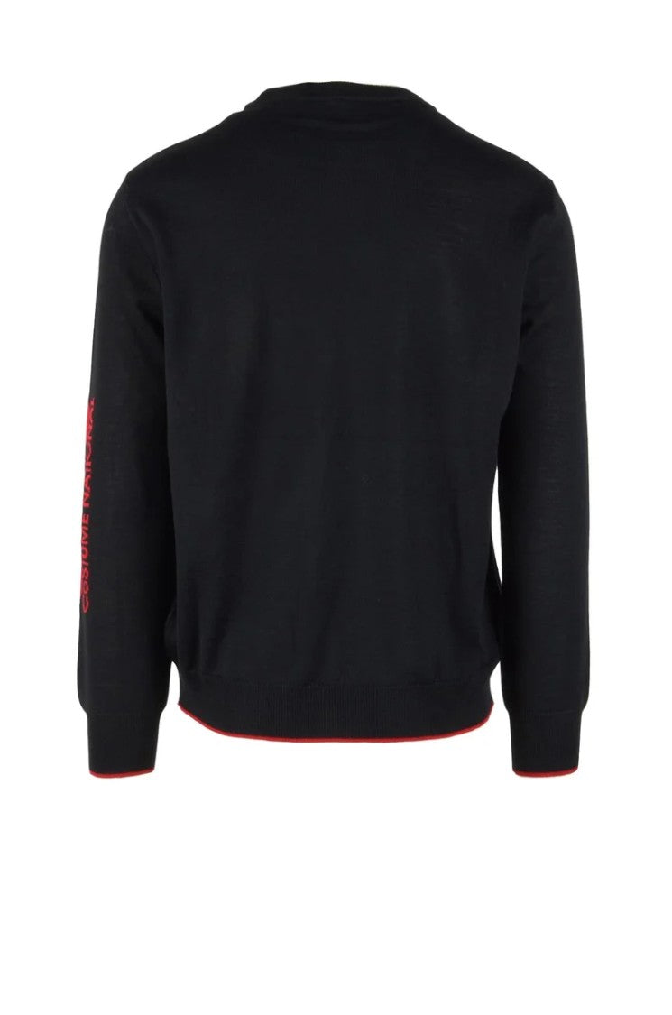 C N C Costume National Black Crewneck Wool-Blend Sweater