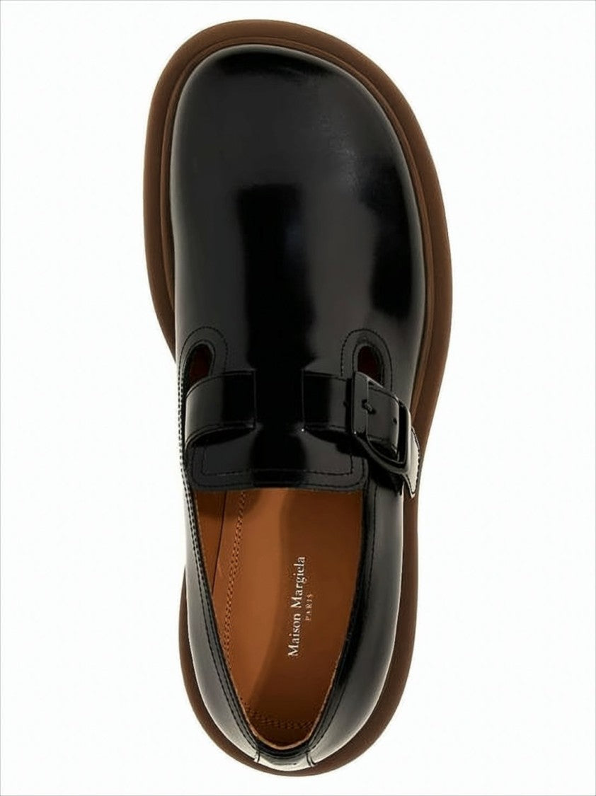 Maison Margiela Polished Black Calf Leather Loafers With Buckle Strap