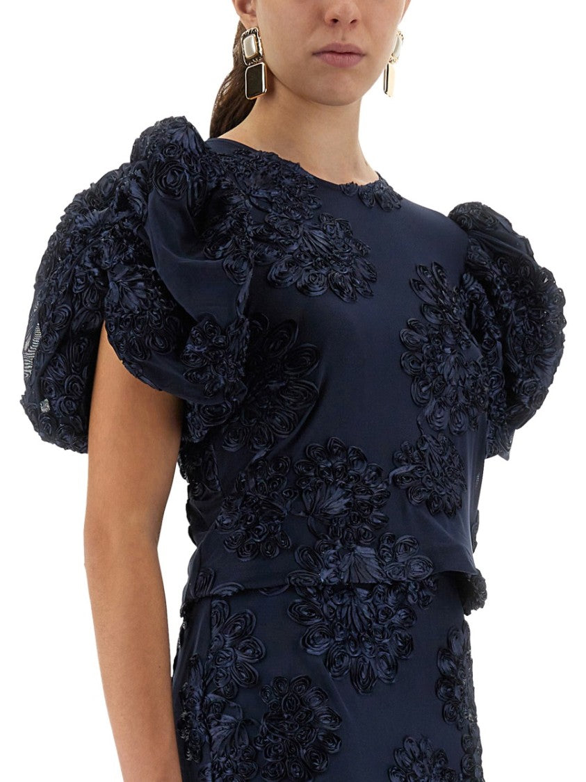 Rotate Birger Christensen Textured 3D Mesh Top With Puff Sleeves