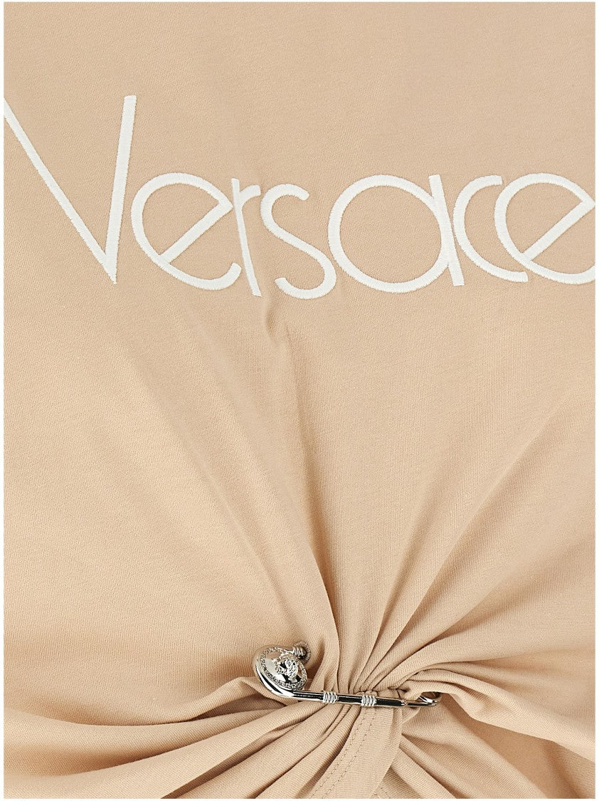 Versace Embroidered Logo T-Shirt With Safety Pin Detail