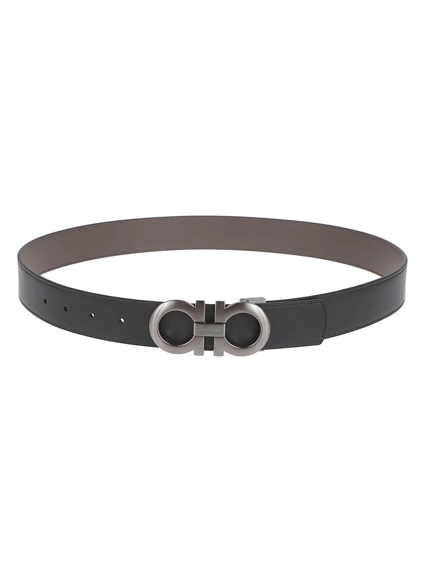Ferragamo Reversible Calf Leather Belt With Brushed Gancini Buckle
