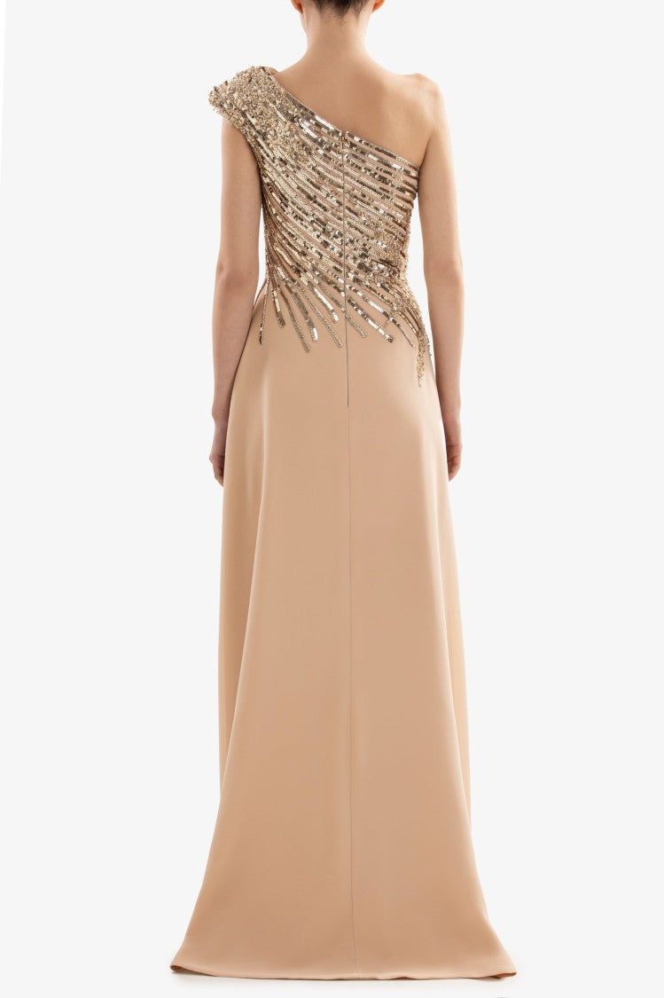 Saiid Kobeisy One Shoulder Sequin Long Dress