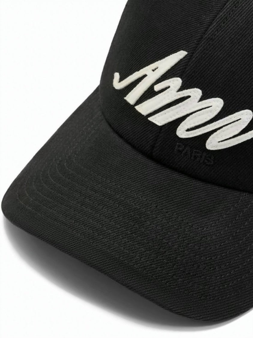Ami Paris White Cotton Embroidered Script Baseball Cap