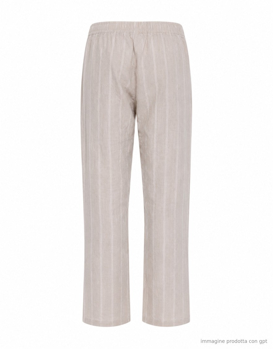East Harbour Surplus Light Grey Oxnard Striped Linen Trousers