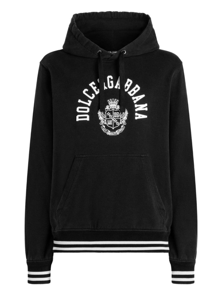 Dolce & Gabbana Black Pullover Striped Ribbing Hoodie