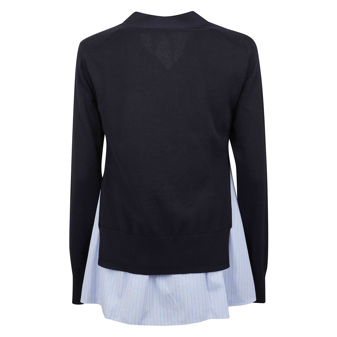 Sacai Knit Wool Cardigan With Striped Hem Insert