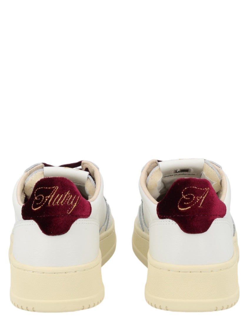 Autry White Leather Burgundy Velvet Lace Sneakers