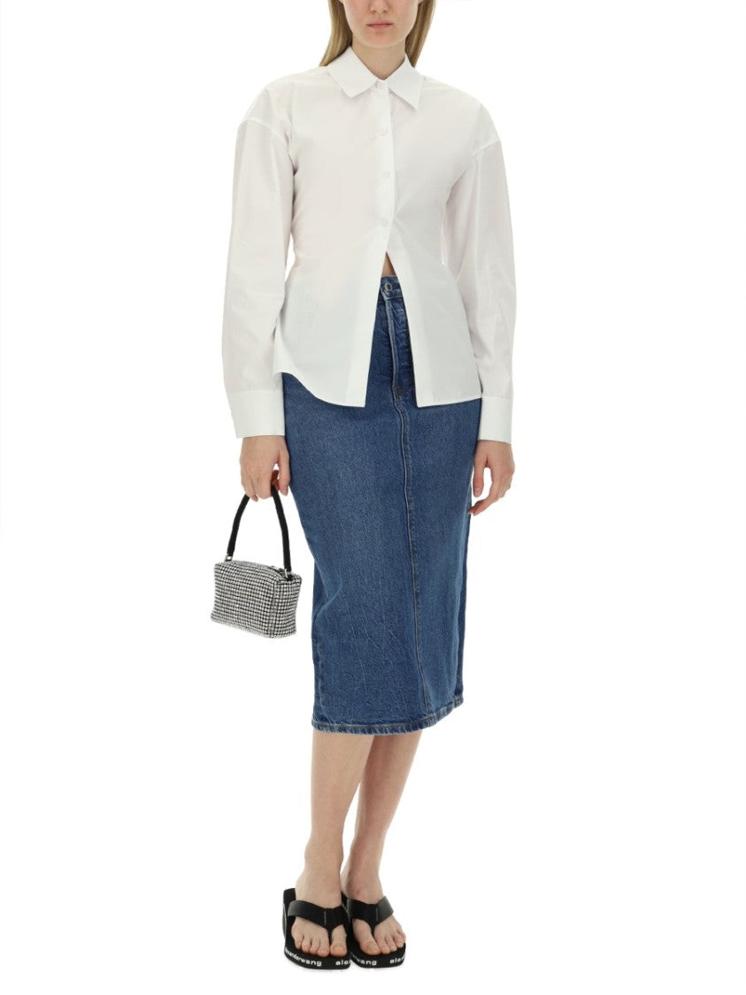 T By Alexander Wang Classic Denim Midi Skirt With Button Front