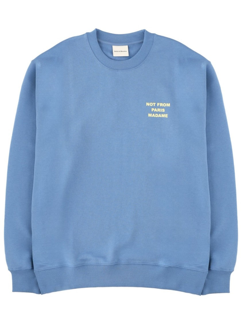 Drôle De Monsieur Slogan Blue Soft Ribbed Sweatshirt