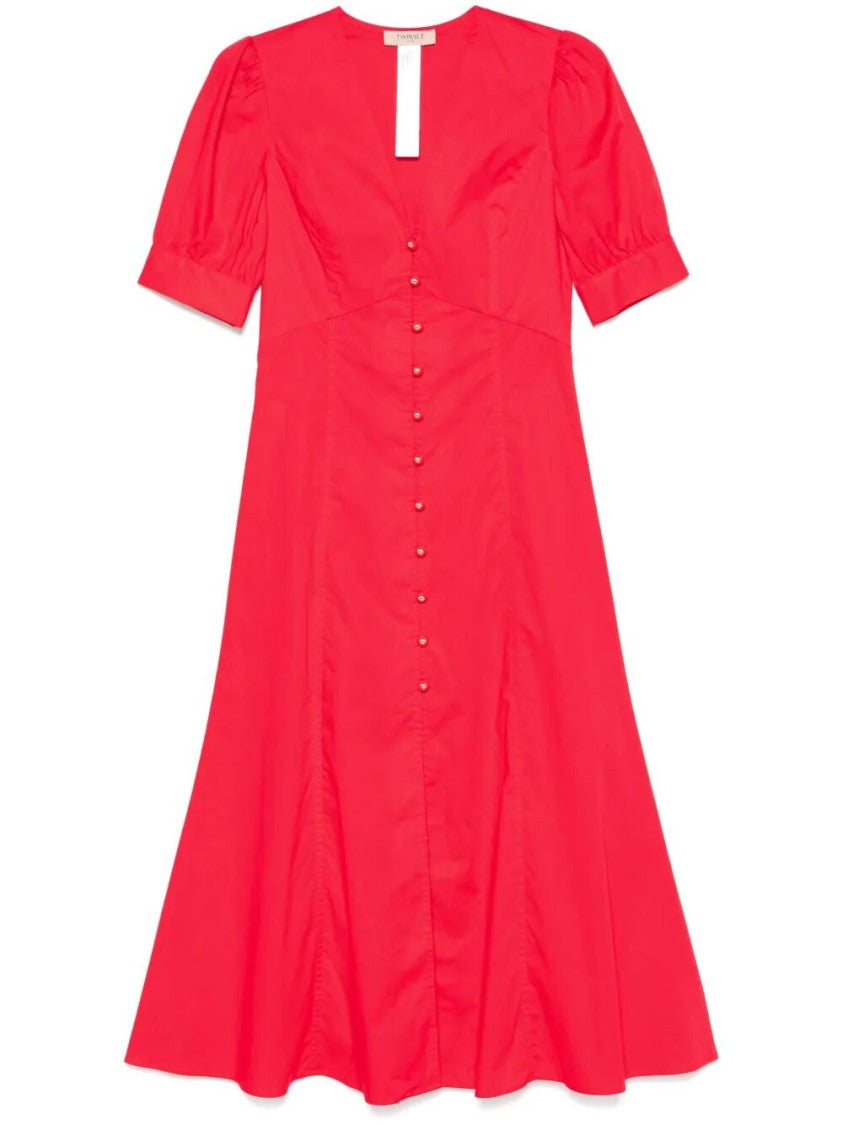 Twin-Set Mid-Calf A-Line Dress With V-Neckline