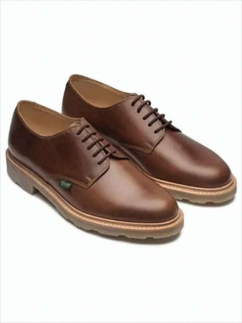 Paraboot Classic Brown Leather Dress Shoes With Lace-Up Closure