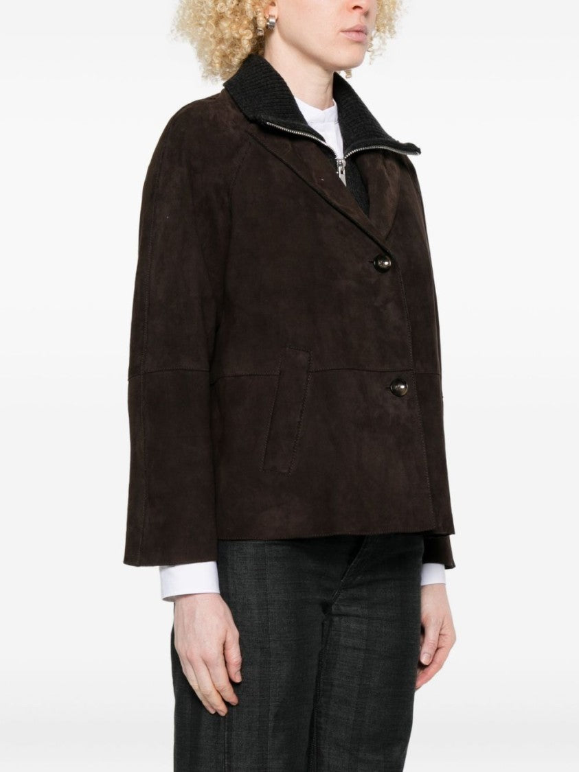 The Jack And Jackie Leathers Cropped Calf Leather Jacket With Wide Lapel