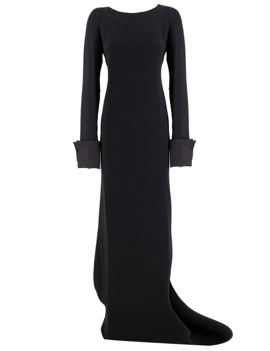 Ermanno Scervino Floor-Length Black Dress With Tailored Satin Cuffs