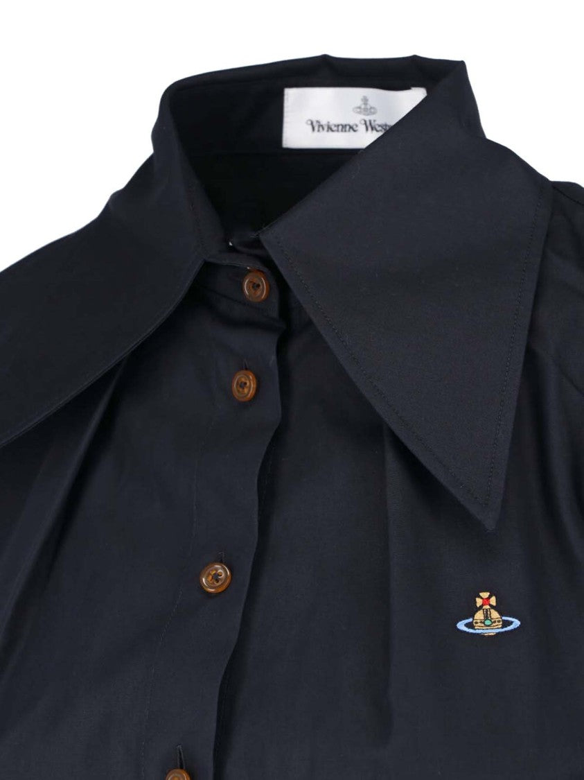 Vivienne Westwood Fitted Black Shirt With Oversized Pointed Collar