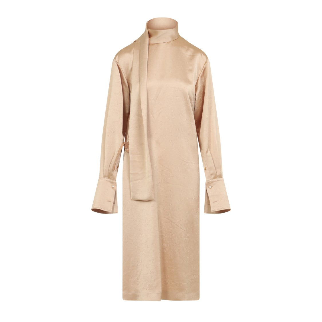 Carven Rose Textured Midi Dress With Stand-Up Scarf Collar