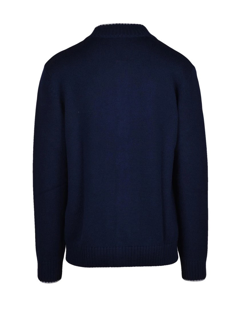 Eleventy Blue Wool Button Cardigan