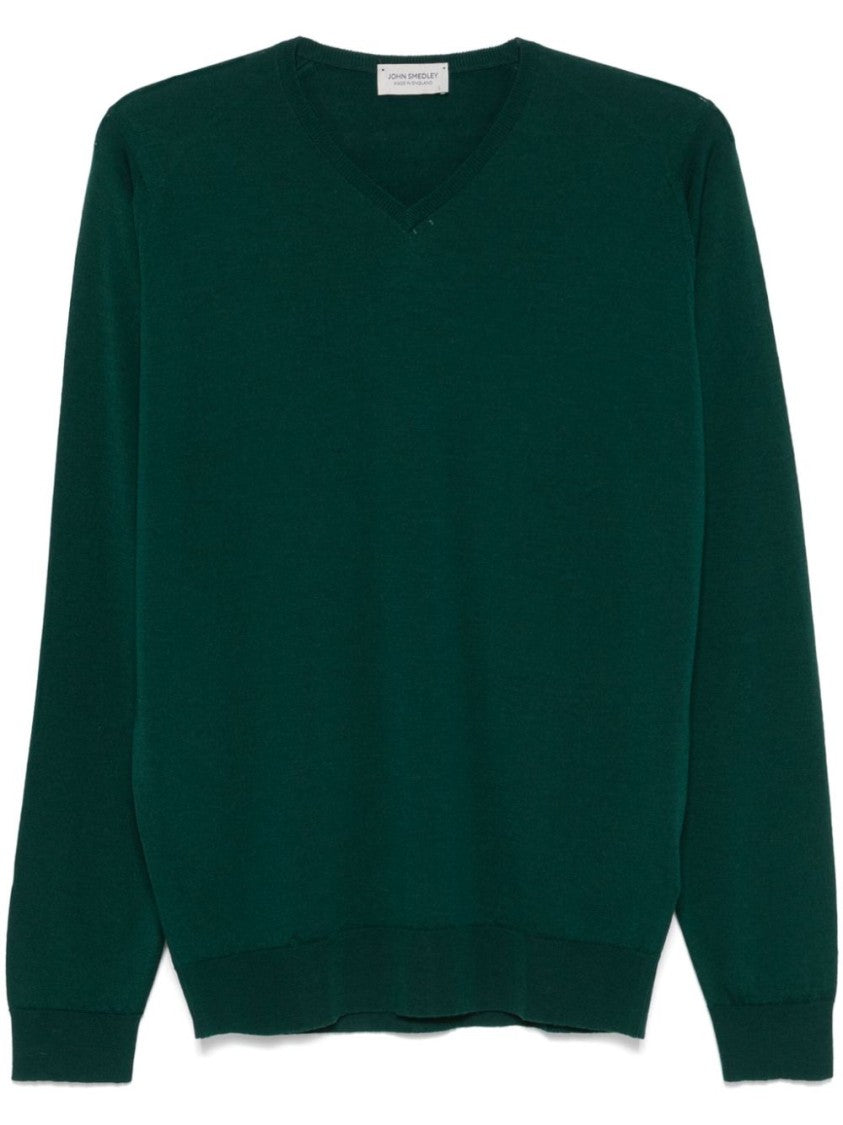 John Smedley Forest Green V-Neck Merino Sweater
