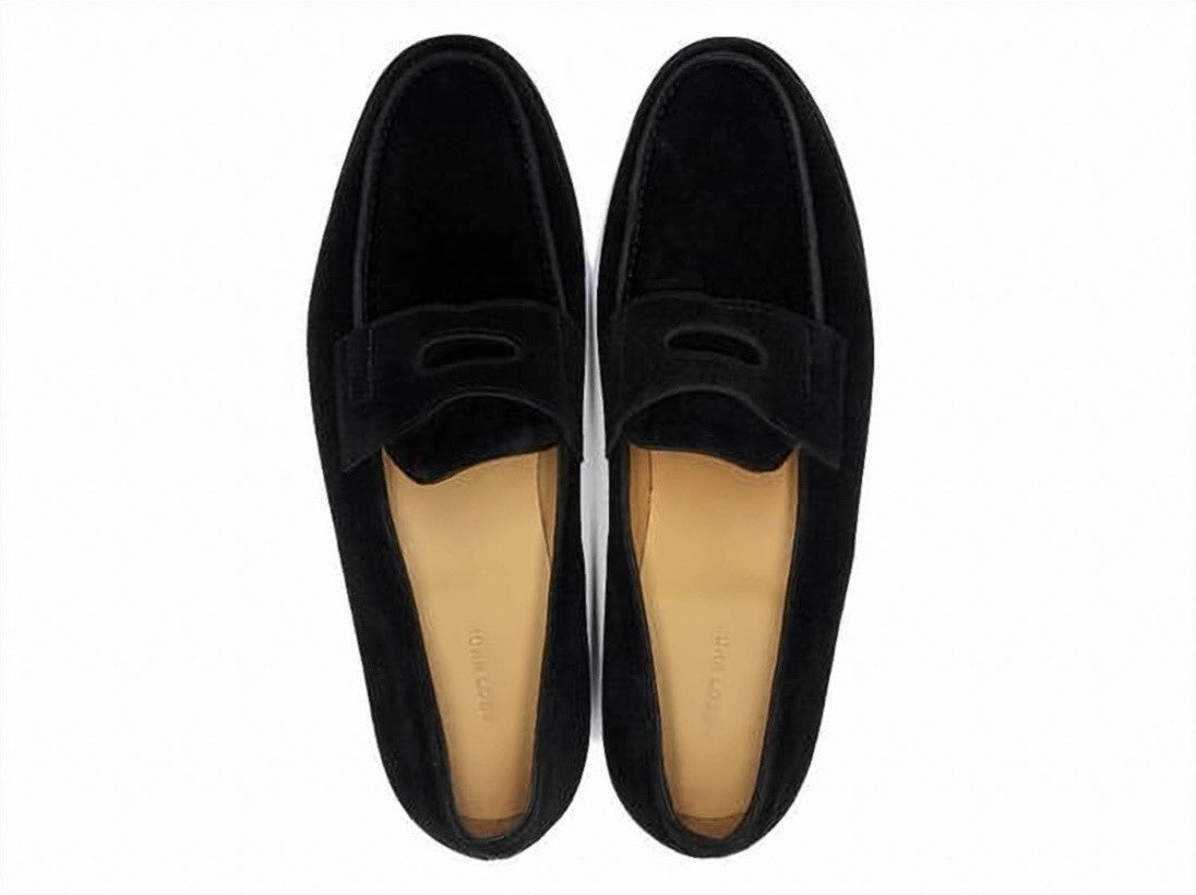 John Lobb Black Suede Loafers