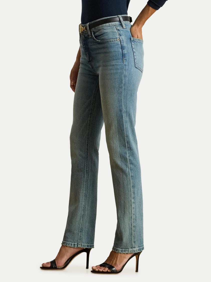 Lauren Ralph Lauren Medium Blue Faded Linen-Blend Straight Jeans