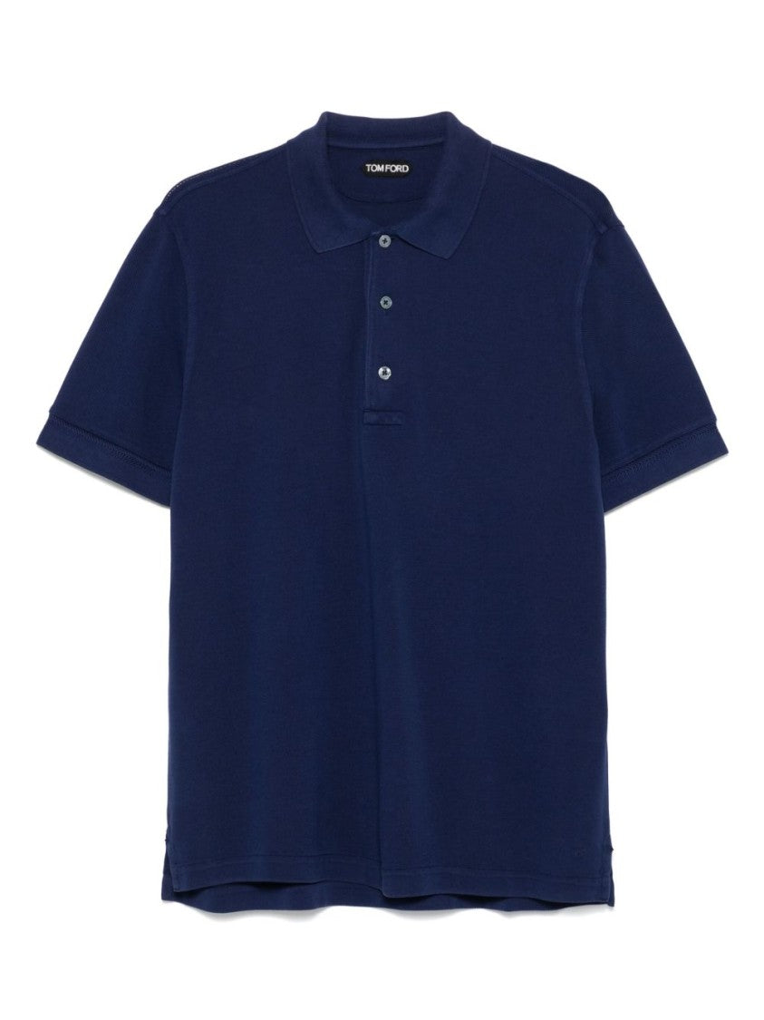 Tom Ford Front Button Placket Navy Blue Polo Shirt