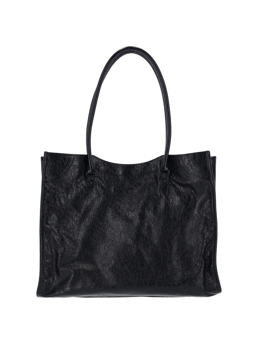 Balenciaga Black Le City Crinkle Leather Tote Bag