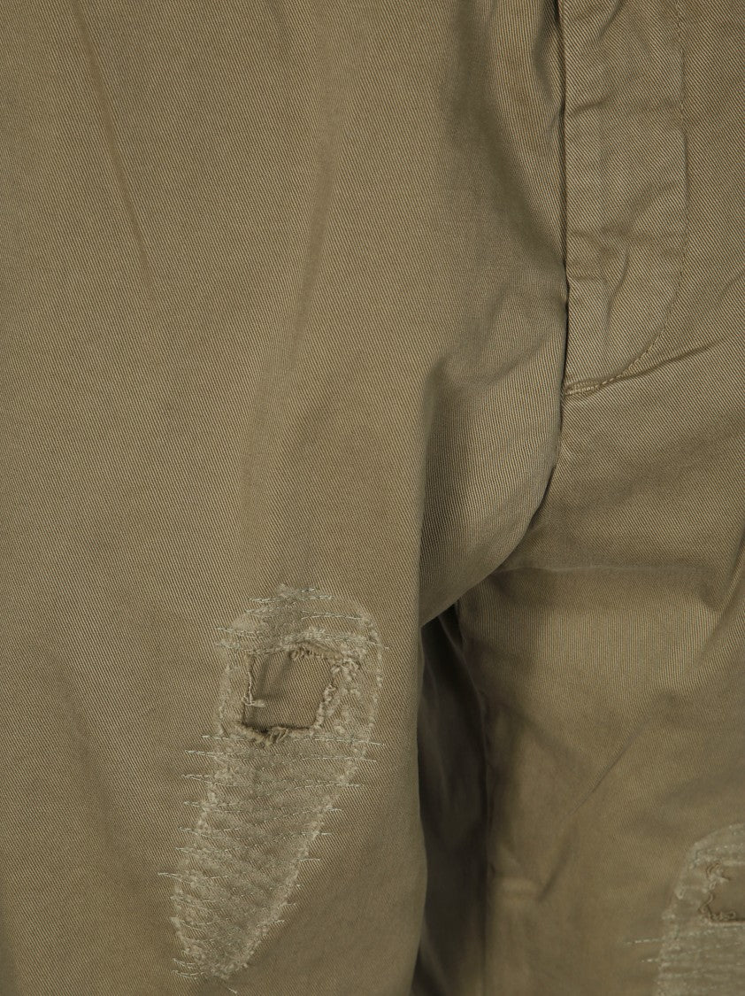 White Sand Tailored Gabardine Pants With Distinctive Patch Repairs