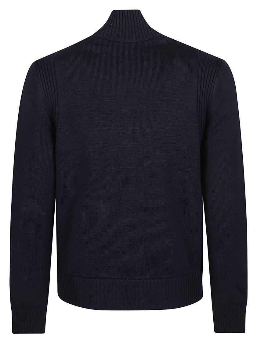 Moncler Quilted Black Ribbed Tricot Zip-Through Knit