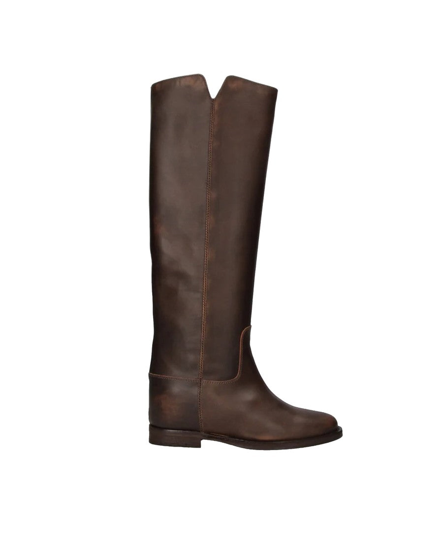 Via Roma 15 Smoke Dark Brown Pull-On Worn Finish Leather Boots